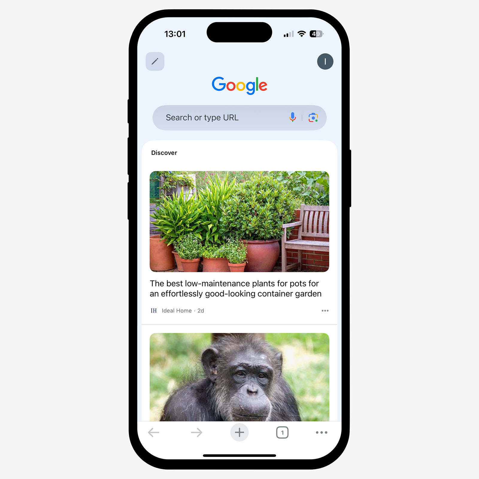Google Discover showing in Google Chrome mobile app