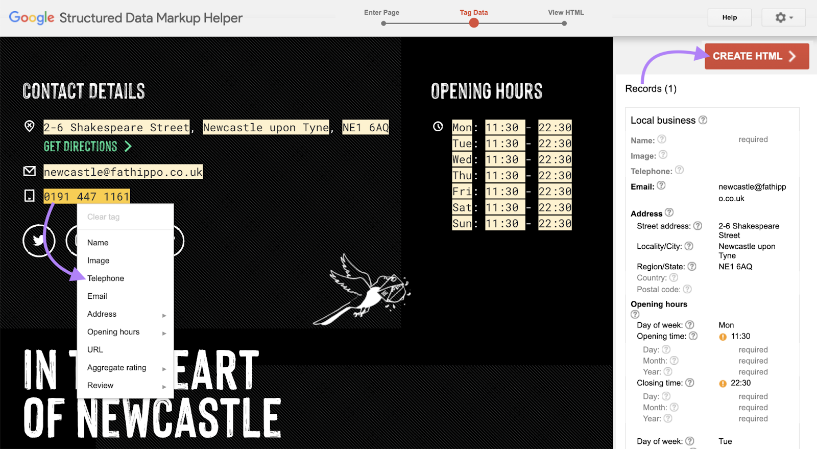 NAP is tagged along with other helpful information for the specific location.