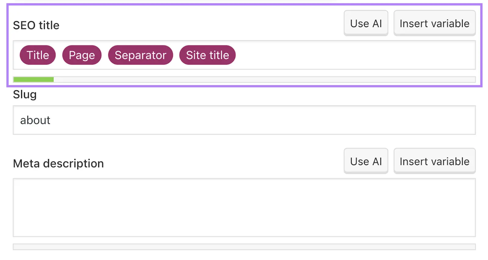 title tag setup form in Yoast