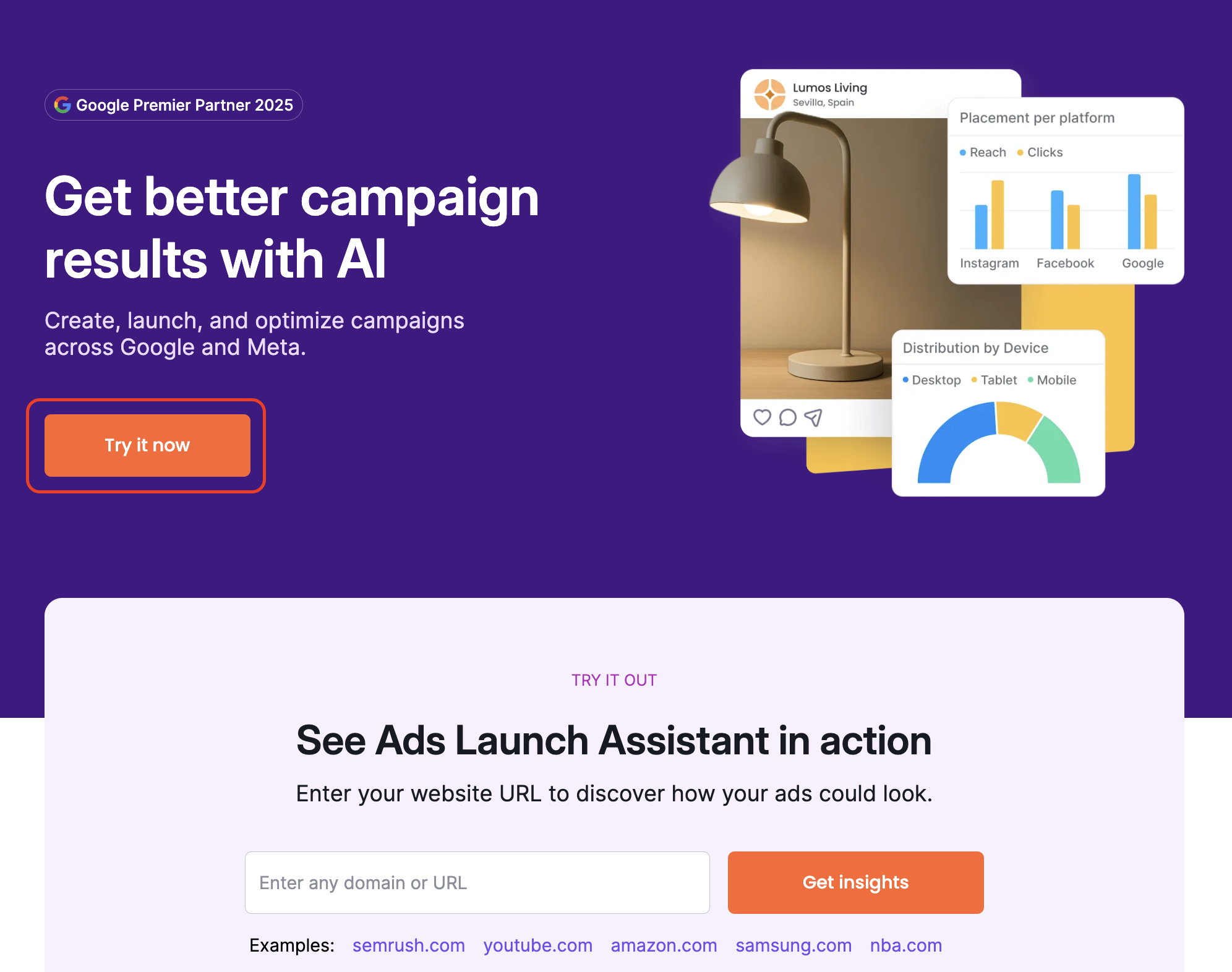 Ads Launch Assistant starting page with the Try it now button highlighted.