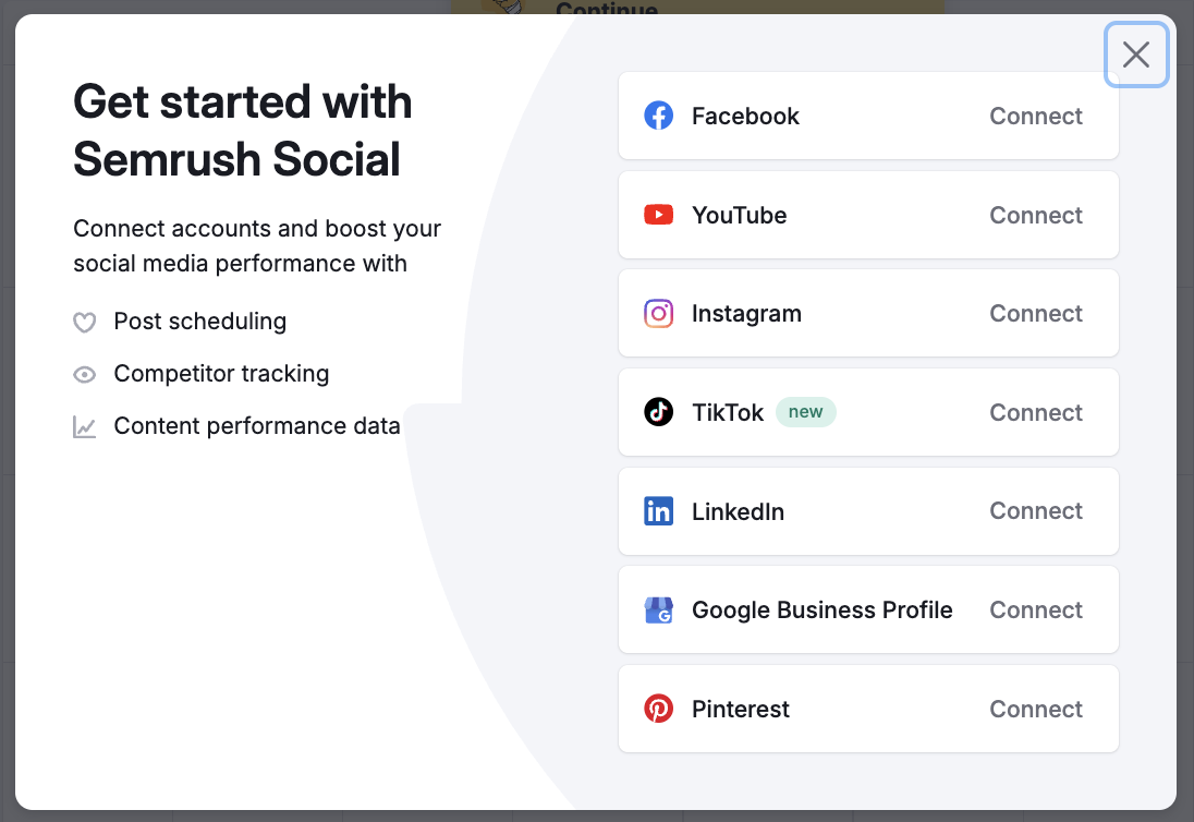 Example of the initial setup window in Social Poster.